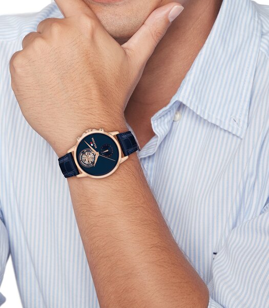 Montre TOMMY HILFIGER STEWART Homme 1710747 Analogue Cadran MINERAL Bleu Bracelet Cuir Bleu Etanchéité 5BAR