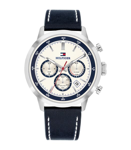 Horloge TOMMY HILFIGER KENT Heren 1710751 Analoog Behuizing MINERAAL Wit Bracelette Leer Blauw Etanchéiteiten 5BAR