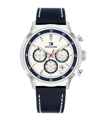 Horloge TOMMY HILFIGER KENT Heren 1710751 Analoog Behuizing MINERAAL Wit Bracelette Leer Blauw Etanchéiteiten 5BAR