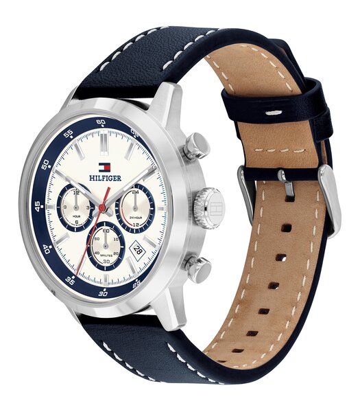 Horloge TOMMY HILFIGER KENT Heren 1710751 Analoog Behuizing MINERAAL Wit Bracelette Leer Blauw Etanchéiteiten 5BAR