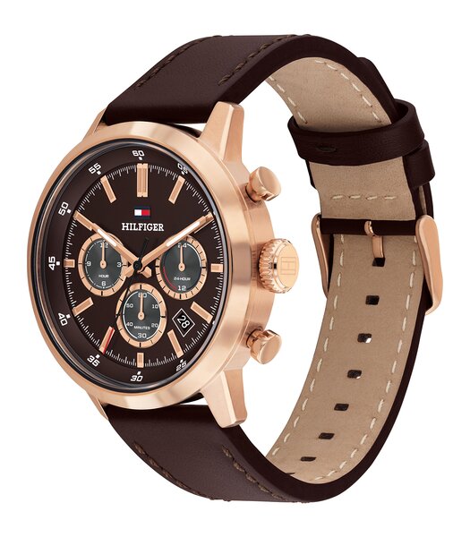 Horloge TOMMY HILFIGER KENT Heren 1710752 Analoog Behuizing MINERAAL Bruin Bracelette Leer Bruin Etanchéiteiten 5BAR