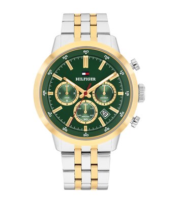 Horloge TOMMY HILFIGER KENT Heren 1710754 Analoog Behuizing MINERAAL Groen Bracelette Roestvrij staal Staal / geelgoudkleurig Etanchéiteiten 5BAR