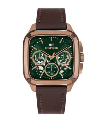 Horloge TOMMY HILFIGER HERALD SKELETON Heren 1710757 Analoog Behuizing MINERAAL Groen Bracelette Leer Bruin Etanchéiteiten 5BAR