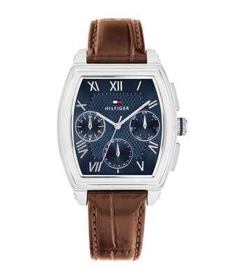 Horloge TOMMY HILFIGER TH-OXFORD Heren 1710760 Analoog Behuizing MINERAAL Blauw Bracelette Leer Bruin Etanchéiteiten 3BAR
