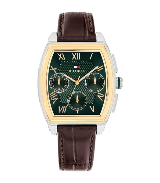 Horloge TOMMY HILFIGER TH-OXFORD Heren 1710762 Analoog Behuizing MINERAAL Groen Bracelette Leer Bruin Etanchéiteiten 3BAR