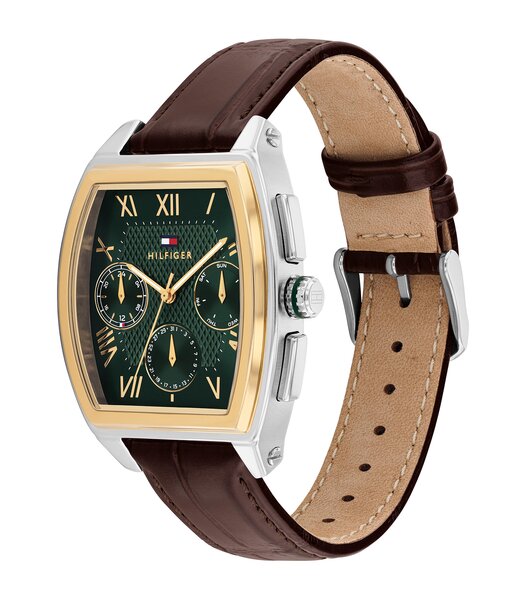 Horloge TOMMY HILFIGER TH-OXFORD Heren 1710762 Analoog Behuizing MINERAAL Groen Bracelette Leer Bruin Etanchéiteiten 3BAR