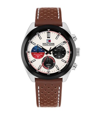 Horloge TOMMY HILFIGER HUDSON Heren 1710765 Analoog Behuizing MINERAAL Wit Bracelette Leer Bruin Etanchéiteiten 5BAR