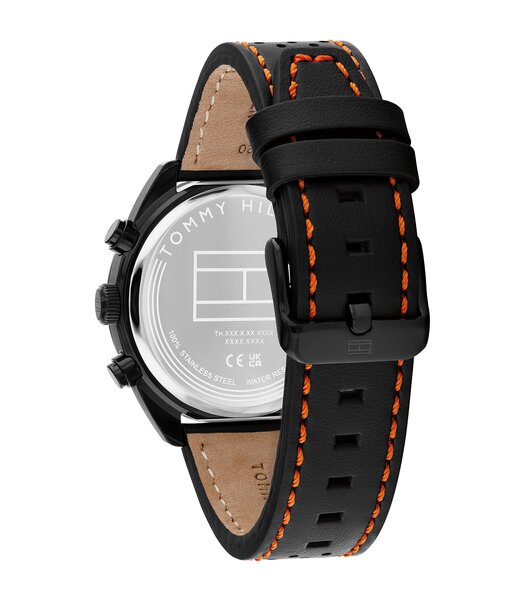Montre TOMMY HILFIGER HUDSON Homme 1710766 Analogue Cadran MINERAL Noir Bracelet Cuir Noir Etanchéité 5BAR