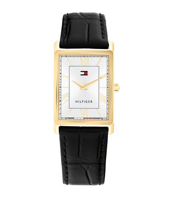 Montre TOMMY HILFIGER BEN Homme 1710772 Analogique Cadran Minéral Argenté Bracelet Cuir Noir Etanchéité 3 ATM