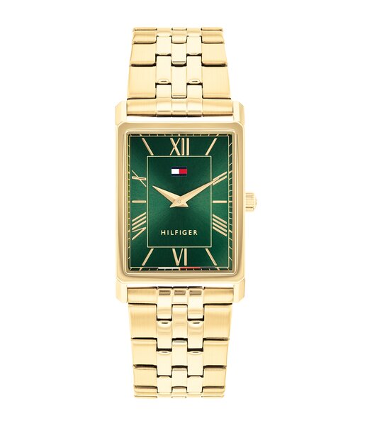 Horloge TOMMY HILFIGER BEN Heren 1710784 Analoog Behuizing Mineraal Groen Bracelette Roestvrij staal Staal / geelgoudkleurig Etanchéiteiten 3 ATM