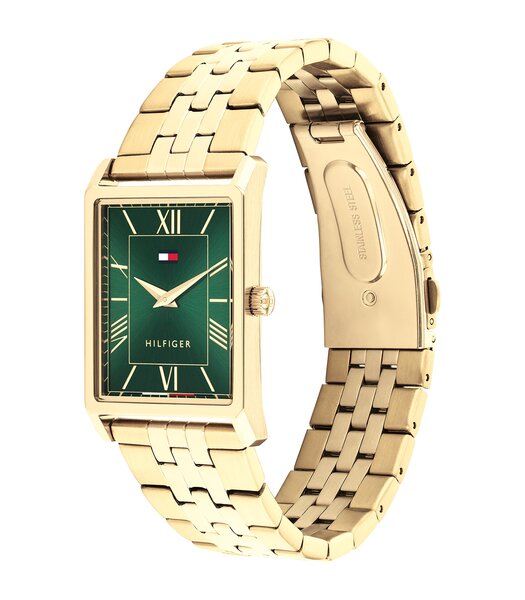Horloge TOMMY HILFIGER BEN Heren 1710784 Analoog Behuizing Mineraal Groen Bracelette Roestvrij staal Staal / geelgoudkleurig Etanchéiteiten 3 ATM