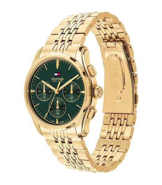 Horloge TOMMY HILFIGER THE EMPIRE Heren 1710814 Analoog Behuizing Mineraal Groen Bracelette Roestvrij staal Staal / geelgoudkleurig Etanchéiteiten 5 A
