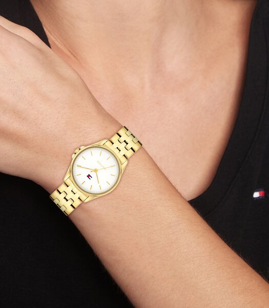 Montre TOMMY HILFIGER JADE Femme 1782773 Analogue Cadran MINERAL Blanc Bracelet Acier Or jaune Etanchéité 3BAR