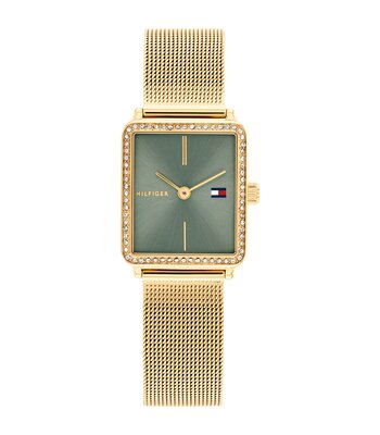 Horloge TOMMY HILFIGER TEA Dames 1782791 Analoog Behuizing MINERAAL Groen Bracelette Staal Geelgoudkleurig Etanchéiteiten 3BAR