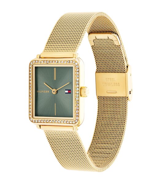 Horloge TOMMY HILFIGER TEA Dames 1782791 Analoog Behuizing MINERAAL Groen Bracelette Staal Geelgoudkleurig Etanchéiteiten 3BAR