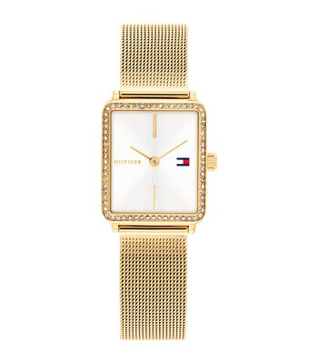 Horloge TOMMY HILFIGER TEA TANK Dames 1782829 Analoog Behuizing MINERAAL Zilverkleurig Bracelette Staal Geelgoudkleurig Etanchéiteiten 3BAR