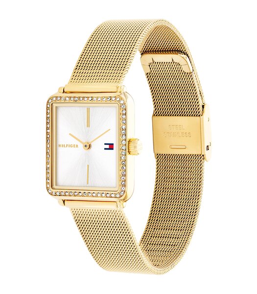 Horloge TOMMY HILFIGER TEA TANK Dames 1782829 Analoog Behuizing MINERAAL Zilverkleurig Bracelette Staal Geelgoudkleurig Etanchéiteiten 3BAR