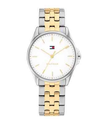 Horloge TOMMY HILFIGER JADE Dames 1782855 Analoog Behuizing MINERAAL Wit Bracelette Roestvrij staal Staal / geelgoudkleurig Etanchéiteiten 3BAR