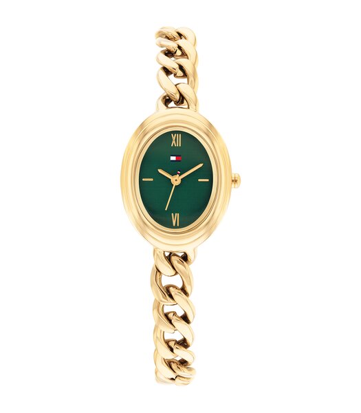 Horloge TOMMY HILFIGER DEMI OVAL Dames 1782877 Analoog Behuizing MINERAAL Groen Bracelette Staal Geelgoudkleurig Etanchéiteiten 3BAR