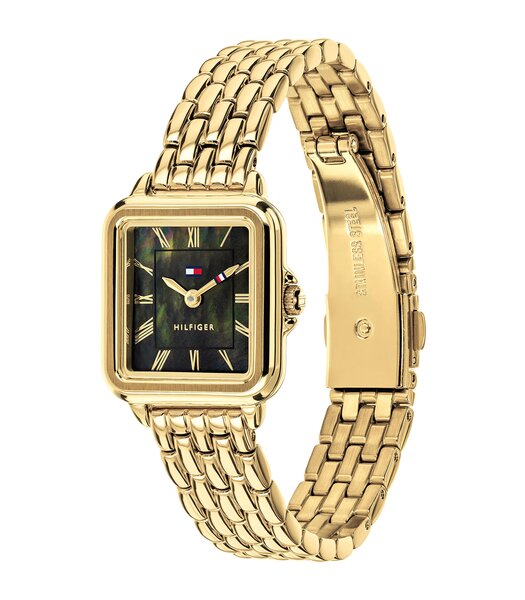 Horloge TOMMY HILFIGER MIA Dames 1782916 Analoog Behuizing Mineraal Zwart Bracelette Roestvrij staal Staal / geelgoudkleurig Etanchéiteiten 3 ATM