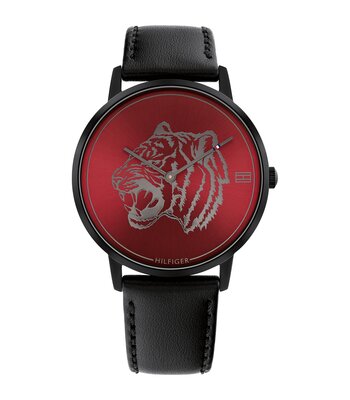 Horloge TOMMY HILFIGER LUNAR NEW YEAR Heren 1791976 Analoog Behuizing MINERAAL Rood Bracelette Leer Zwart Boucle ardillon Etanchéiteiten 3BAR