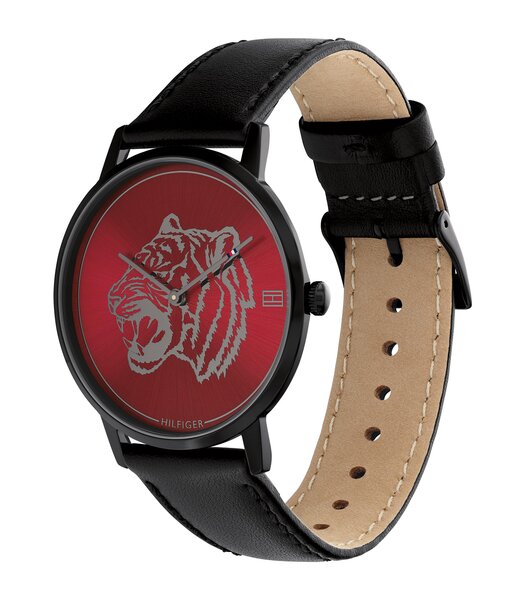 Horloge TOMMY HILFIGER LUNAIRE NIEUWJAAR Heren 1791976 Analoog Behuizing MINERAAL Rood Armband Leer Zwart Gespíndel Waterdichtheid 3BAR
