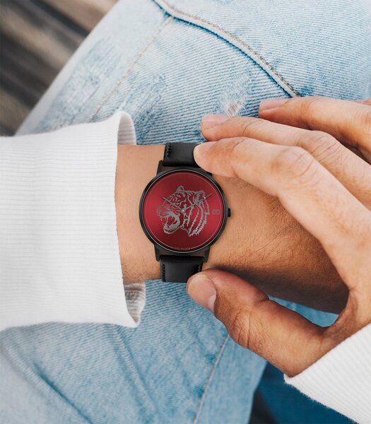 Horloge TOMMY HILFIGER LUNAIRE NIEUWJAAR Heren 1791976 Analoog Behuizing MINERAAL Rood Armband Leer Zwart Gespíndel Waterdichtheid 3BAR