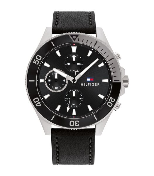 Horloge TOMMY HILFIGER LARSON Heren 1791984 Analoog Behuizing MINERAAL Zwart Armband Leer Zwart Gespíndel Waterdichtheid 5BAR