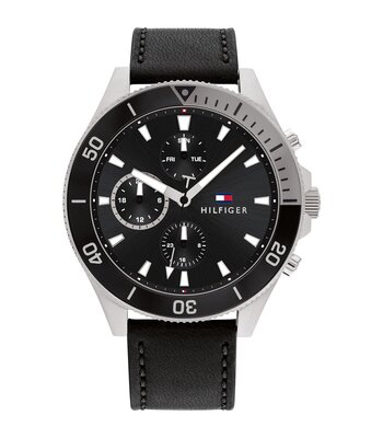 Horloge TOMMY HILFIGER LARSON Heren 1791984 Analoog Behuizing MINERAAL Zwart Bracelette Leer Zwart Boucle ardillon Etanchéiteiten 5BAR