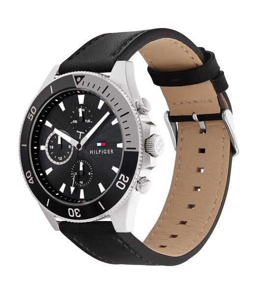 Horloge TOMMY HILFIGER LARSON Heren 1791984 Analoog Behuizing MINERAAL Zwart Armband Leer Zwart Gespíndel Waterdichtheid 5BAR