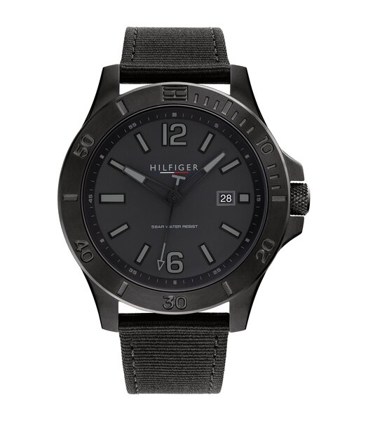 Horloge TOMMY HILFIGER RYAN Heren 1791993 Analoog Behuizing MINERAAL Zwart Armband GERECYCLEERD PLASTIC Blauw Gespíndel Waterdichtheid 5BAR