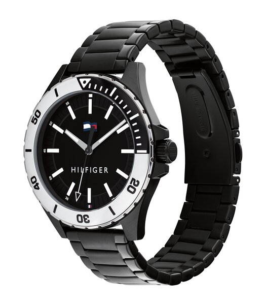 Horloge TOMMY HILFIGER LOGAN Heren 1792014 Analoog Behuizing MINERAAL Zwart Bracelette Staal Zwart Boucle déployante Etanchéiteiten 5BAR