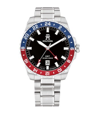 Horloge TOMMY HILFIGER TH85 SWISS GMT Heren 1792131 Analoog Behuizing MINERAAL Zwart Bracelette Roestvrij staal Staal Etanchéiteiten 20BAR