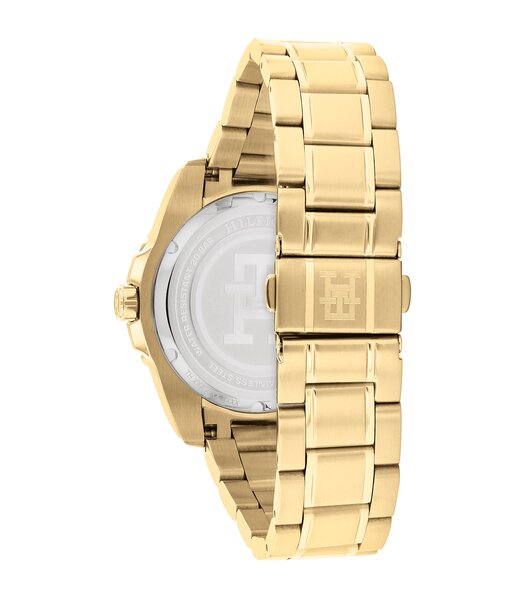 Horloge TOMMY HILFIGER TH85 SWISS GMT Heren 1792133 Analoog Behuizing MINERAAL Zwart Bracelette Staal Geelgoudkleurig Etanchéiteiten 20BAR