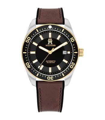 Horloge TOMMY HILFIGER TH85 AUTOMATIC Heren 1792142 Analoog Behuizing MINERAAL Zwart Bracelette Leer Bruin Etanchéiteiten 10BAR
