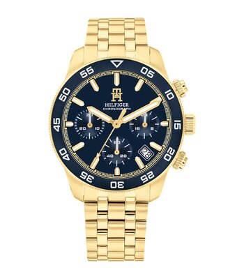 Horloge TOMMY HILFIGER TH85 CHRONO (41MM) Heren 1792158 Analoog Behuizing MINERAAL Blauw Bracelette Staal Geelgoudkleurig Etanchéiteiten 5BAR