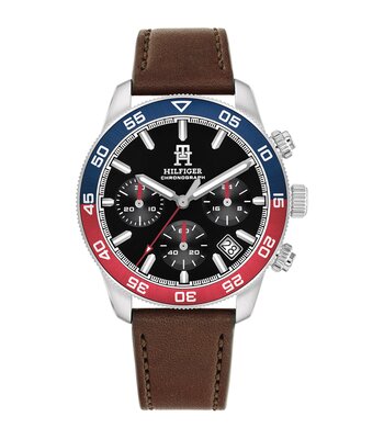 Horloge TOMMY HILFIGER TH85 CHRONO (41MM) Heren 1792166 Analoog Behuizing MINERAAL Zwart Bracelette Leer Bruin Etanchéiteiten 5BAR
