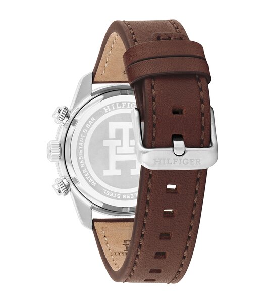 Horloge TOMMY HILFIGER TH85 CHRONO (41MM) Heren 1792166 Analoog Behuizing MINERAAL Zwart Bracelette Leer Bruin Etanchéiteiten 5BAR
