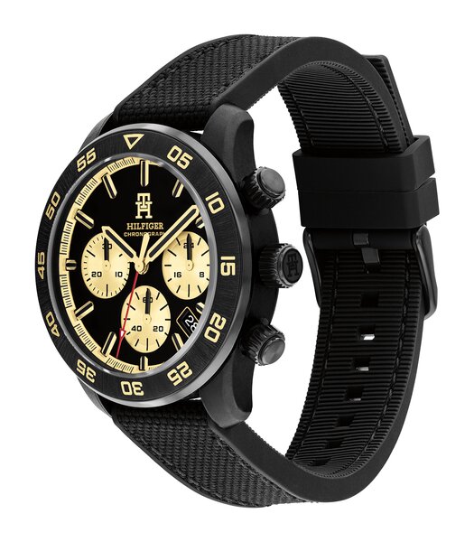 Horloge TOMMY HILFIGER TH85 CARBON Heren 1792182 Analoog Behuizing MINERAAL Zwart Bracelette Silicone Zwart Etanchéiteiten 5BAR