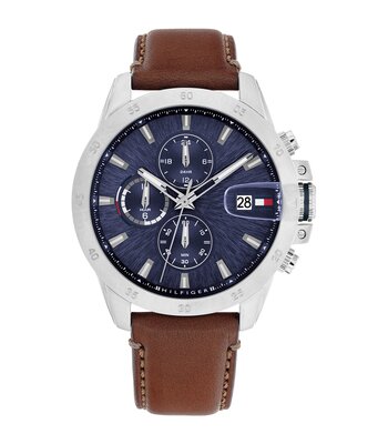 Horloge TOMMY HILFIGER JAMESON Heren 1792195 Analoog Behuizing MINERAAL Blauw Bracelette Leer Bruin Etanchéiteiten 5BAR