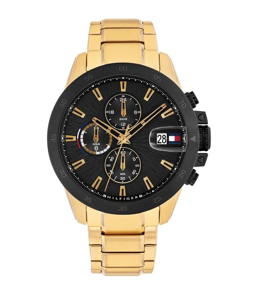 Horloge TOMMY HILFIGER JAMESON Heren 1792199 Analoog Behuizing MINERAAL Zwart Bracelette Staal Geelgoudkleurig Etanchéiteiten 5BAR
