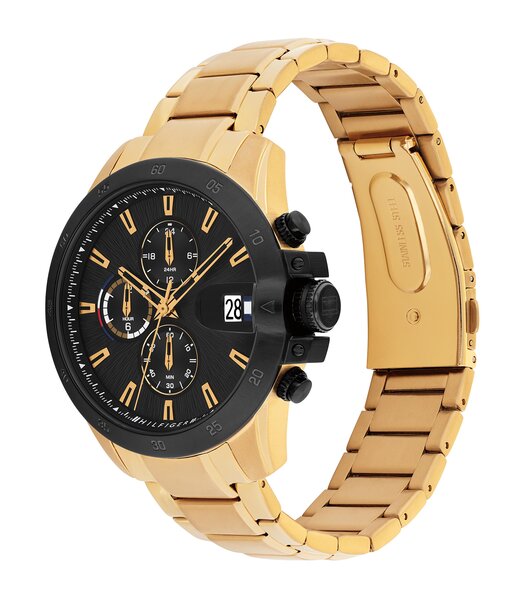 Horloge TOMMY HILFIGER JAMESON Heren 1792199 Analoog Behuizing MINERAAL Zwart Bracelette Staal Geelgoudkleurig Etanchéiteiten 5BAR