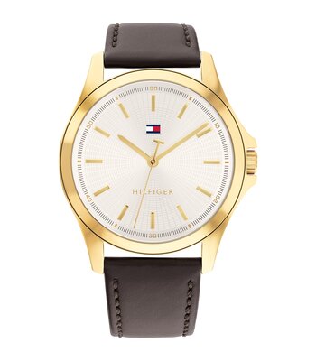 Montre TOMMY HILFIGER BRUCE Homme 1792204 Analogique Cadran Minéral Argenté Bracelet Cuir Brun Etanchéité 3 ATM