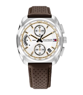 Montre TOMMY HILFIGER COLE Homme 1792270 Analogique Cadran Minéral Blanc Bracelet Cuir Brun Etanchéité 5 ATM