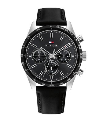 Montre TOMMY HILFIGER HAMPTON Homme 1792277 Analogique Cadran Minéral Noir Bracelet Cuir Noir Etanchéité 5 ATM