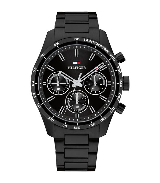 Montre TOMMY HILFIGER HAMPTON Homme 1792280 Analogique Cadran Minéral Noir Bracelet Acier inoxydable Noir Etanchéité 5 ATM
