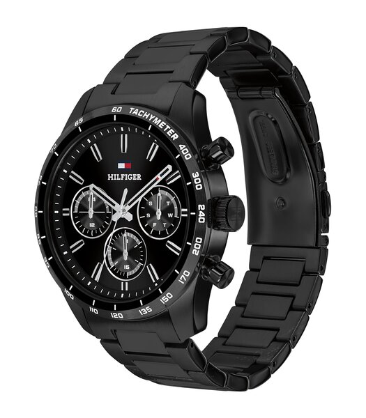 Montre TOMMY HILFIGER HAMPTON Homme 1792280 Analogique Cadran Minéral Noir Bracelet Acier inoxydable Noir Etanchéité 5 ATM