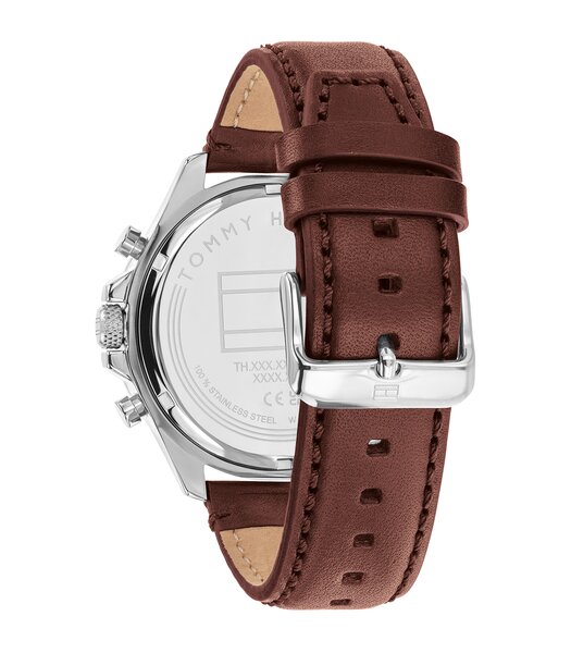 Montre TOMMY HILFIGER CLARK Homme 1792287 Analogique Cadran Minéral Bleu Bracelet Cuir Brun Etanchéité 5 ATM