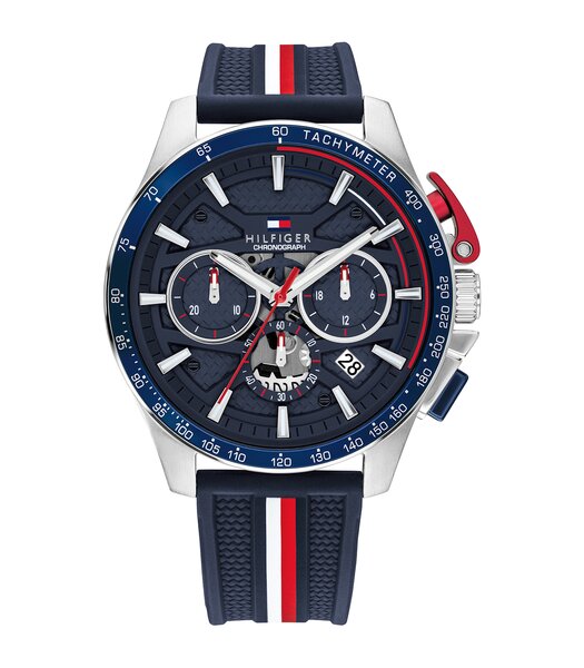 Montre TOMMY HILFIGER BANK Homme 1792292 Analogique Cadran Minéral Bleu Bracelet Silicone Bleu Etanchéité 5 ATM