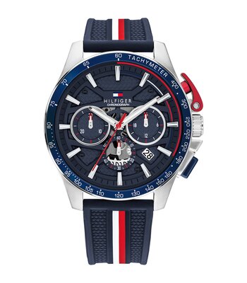 Montre TOMMY HILFIGER BANK Homme 1792292 Analogique Cadran Minéral Bleu Bracelet Silicone Bleu Etanchéité 5 ATM